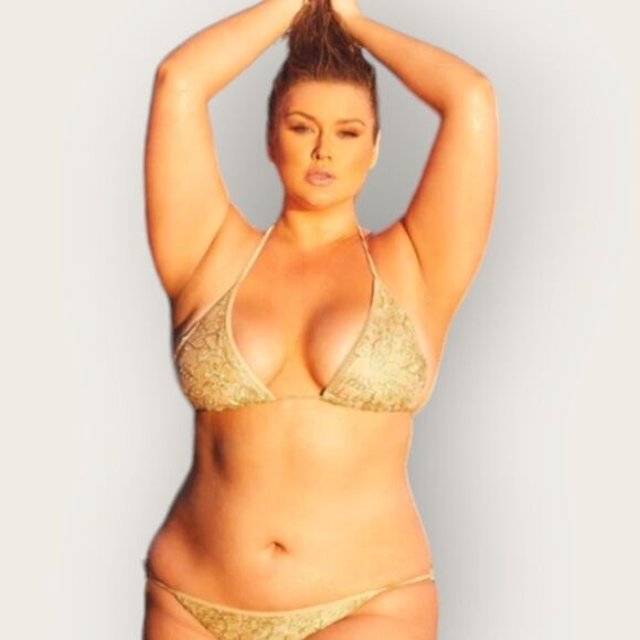 Hunter McGrady×Playful Promises Gold Embroidered Bikini Swim Top - Picture 7 of 8